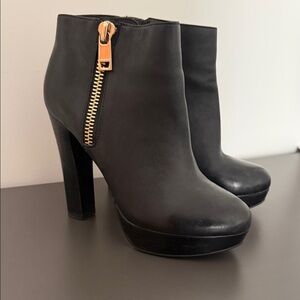 Aldo Black Platform Ankle Boots with Gold Zip Detail